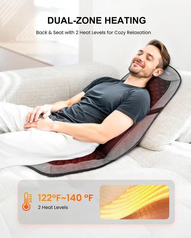 Alt view image 6 of 7 - Back Massager with Heat,Massage Chair Pad,Massage Seat Cushion with Adjustable Lumbar Support,Back Massage for Pain Relief,Chair Massager for Recliner,Gifts for Women Men Mom Dad