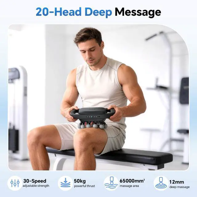 Alt view image 2 of 7 - 20 Head Massage Gun Deep Tissue, Back Muscle Massager with 3 Modes & 30 Intensity Levels for Legs, Waist, Back, Neck, Portable Percussion Massage Gun for Pain Relief