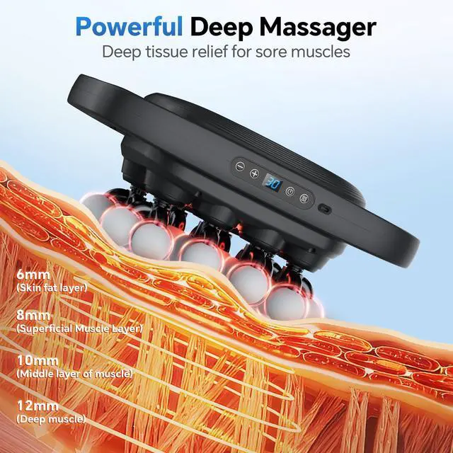 Alt view image 3 of 7 - 20 Head Massage Gun Deep Tissue, Back Muscle Massager with 3 Modes & 30 Intensity Levels for Legs, Waist, Back, Neck, Portable Percussion Massage Gun for Pain Relief