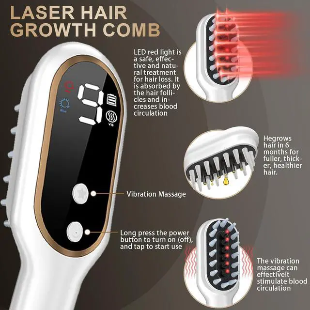 Alt view image 3 of 7 - Laser Hair Growth Comb, 650nm Red Light Therapy, White