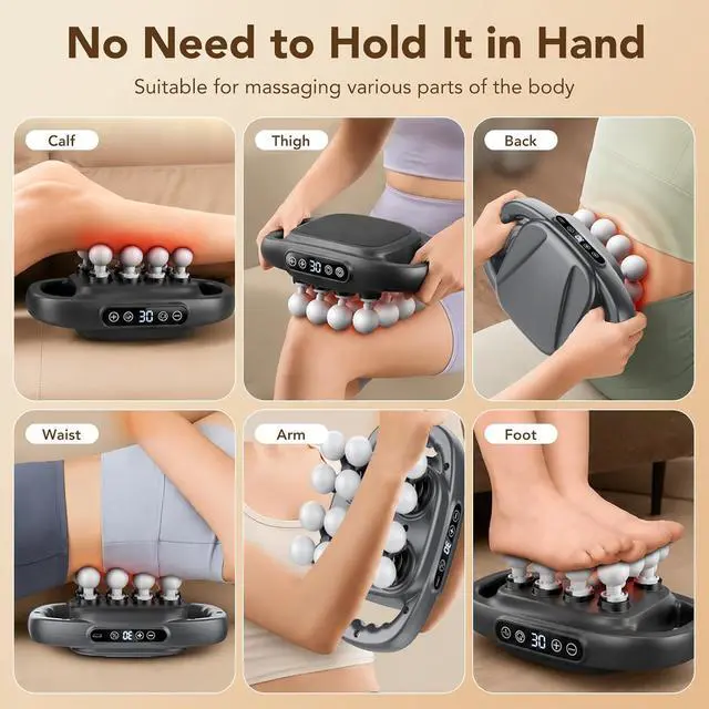 Alt view image 6 of 7 - 16-Head Massage Gun, Deep Tissue Percussion Massager with 3 Modes & 30 Intensities, 3200mAh Battery Back Massager for Pain Relief, Quiet Handheld Massager (Dark Gray)
