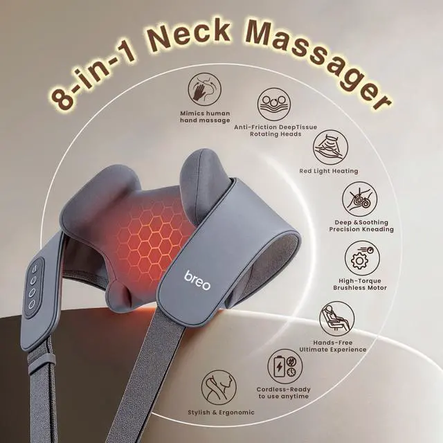 Alt view image 2 of 7 - N5mini Neck and Shoulder Massager with Heat,5D Shiatsu Kneading,Grey