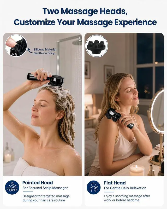 Alt view image 2 of 7 - Handheld Scalp Massager for Hair Growth, Cordless Head Massager with 3 Massage Modes, 8 Soft Silicone Claws, IPX7 Waterproof Hair Massager for Scalp, Body & Pet Massage, Gifts for Women & Men