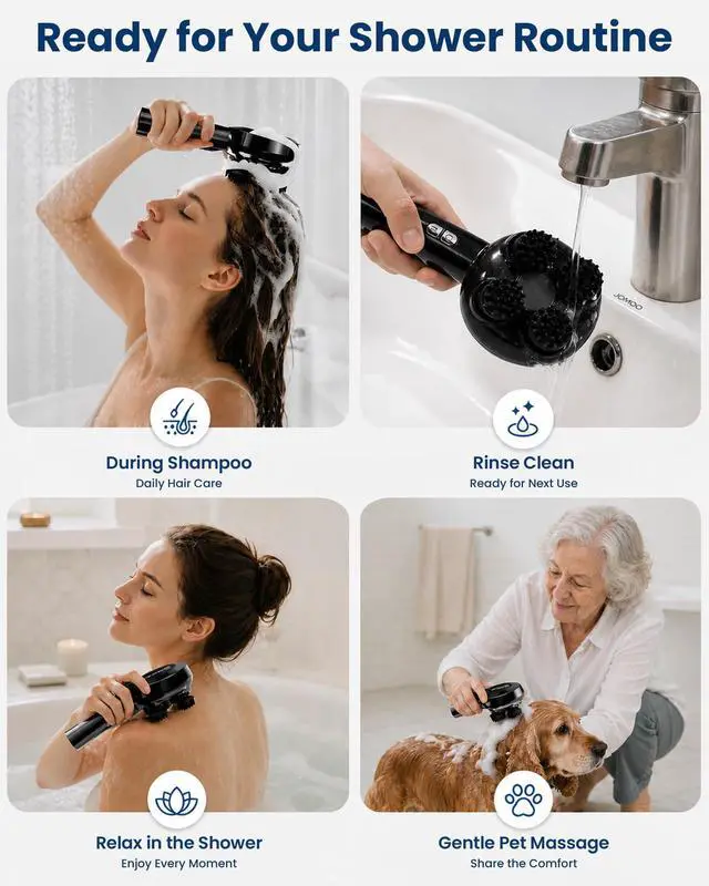Alt view image 4 of 7 - Handheld Scalp Massager for Hair Growth, Cordless Head Massager with 3 Massage Modes, 8 Soft Silicone Claws, IPX7 Waterproof Hair Massager for Scalp, Body & Pet Massage, Gifts for Women & Men