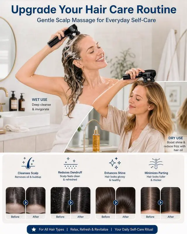 Alt view image 3 of 7 - Handheld Scalp Massager for Hair Growth, Cordless Head Massager with 3 Massage Modes, 8 Soft Silicone Claws, IPX7 Waterproof Hair Massager for Scalp, Body & Pet Massage, Gifts for Women & Men