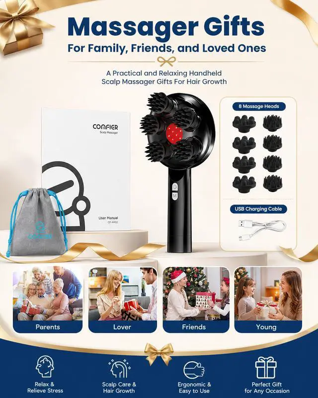 Alt view image 7 of 7 - Handheld Scalp Massager for Hair Growth, Cordless Head Massager with 3 Massage Modes, 8 Soft Silicone Claws, IPX7 Waterproof Hair Massager for Scalp, Body & Pet Massage, Gifts for Women & Men