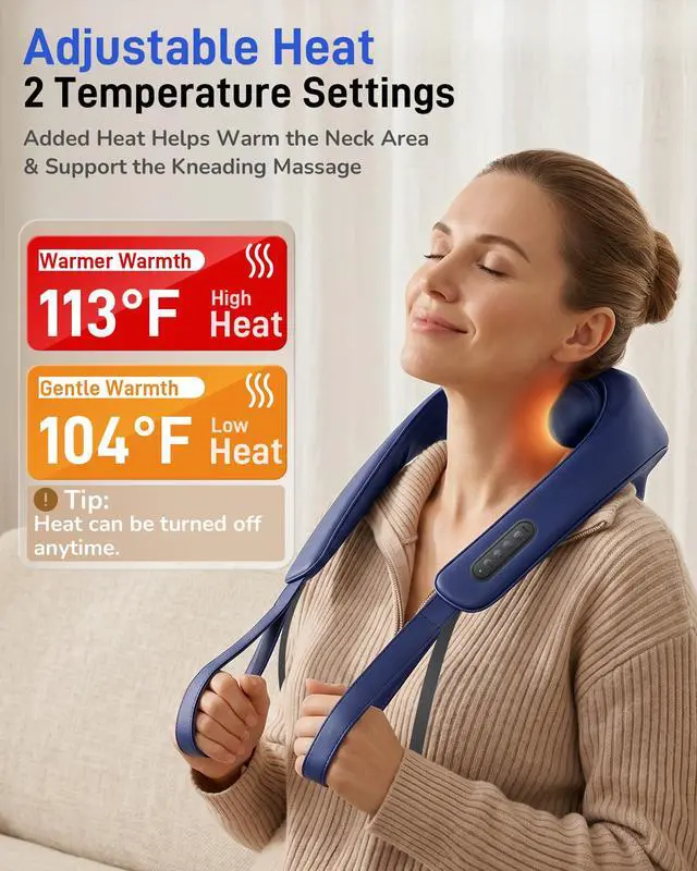 Alt view image 2 of 7 - Electric Shiatsu Neck and Shoulder Massager with Heat, Blue