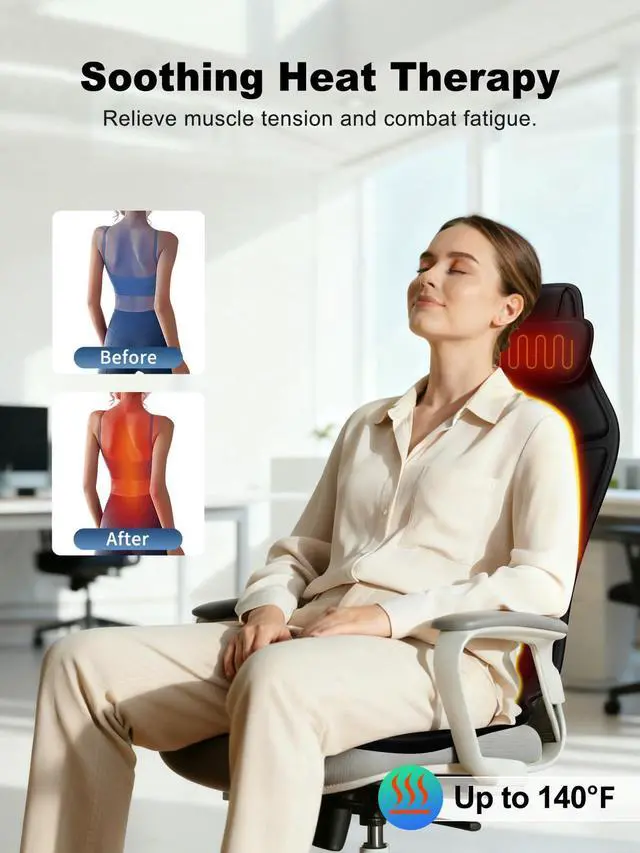 Alt view image 3 of 7 - Vibration Massage Seat Cushion with Heat, Full Back & Neck Massager for Chair, 8 Motors Massage Pad with Adjustable Lumbar Support, Heated Chair Cushion for Office Home Recliner