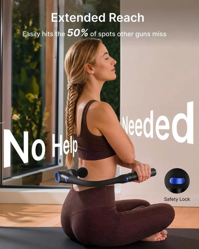 Alt view image 3 of 7 - Reach Curve Massage Gun with Extension Handle, 4-in-1 Massager
