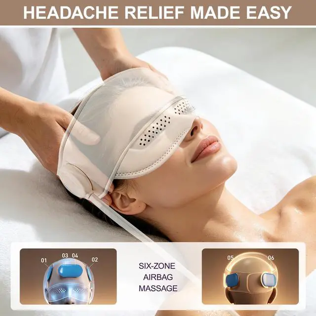 Alt view image 2 of 7 - Electric Head Massager for HeadachesElectric Rechargeable Head and Eye Massage Tool with 3 Heat Levels6-Zone Kneading Temple Massager, Migraine Relief Massager for Forehead,4 Massage Modes (White)