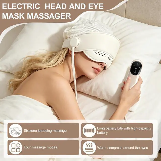 Alt view image 3 of 7 - Electric Head Massager for HeadachesElectric Rechargeable Head and Eye Massage Tool with 3 Heat Levels6-Zone Kneading Temple Massager, Migraine Relief Massager for Forehead,4 Massage Modes (White)