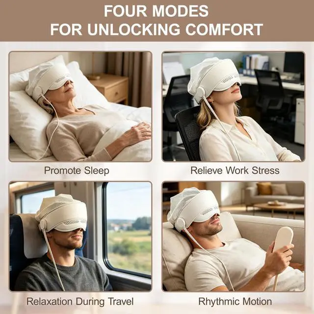 Alt view image 5 of 7 - Electric Head Massager for HeadachesElectric Rechargeable Head and Eye Massage Tool with 3 Heat Levels6-Zone Kneading Temple Massager, Migraine Relief Massager for Forehead,4 Massage Modes (White)