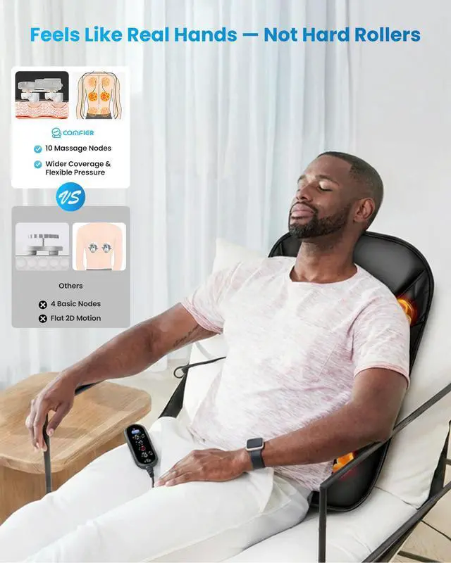 Alt view image 3 of 7 - 2026 Upgrade Ultra-Slim Heated Back Massager for Chair,UpDown Moving 10 Massage Nodes,Deep Tissue Shiatsu Back Massager with Heat,Upper/Lower/Full Back Relief,Gift for Women & Men