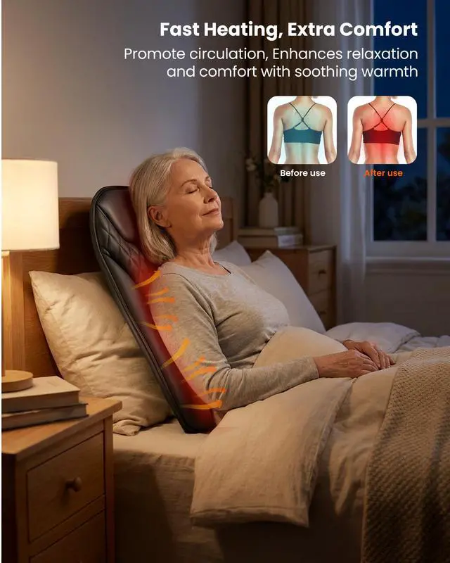 Alt view image 5 of 7 - 2026 Upgrade Ultra-Slim Heated Back Massager for Chair,UpDown Moving 10 Massage Nodes,Deep Tissue Shiatsu Back Massager with Heat,Upper/Lower/Full Back Relief,Gift for Women & Men