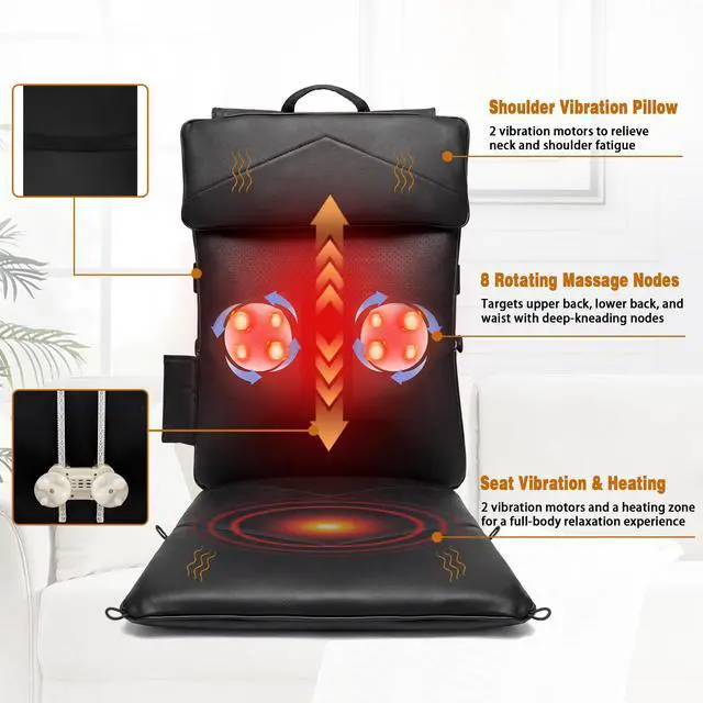 Alt view image 3 of 7 - Shiatsu Back Massager for Chair with Heat and Vibration