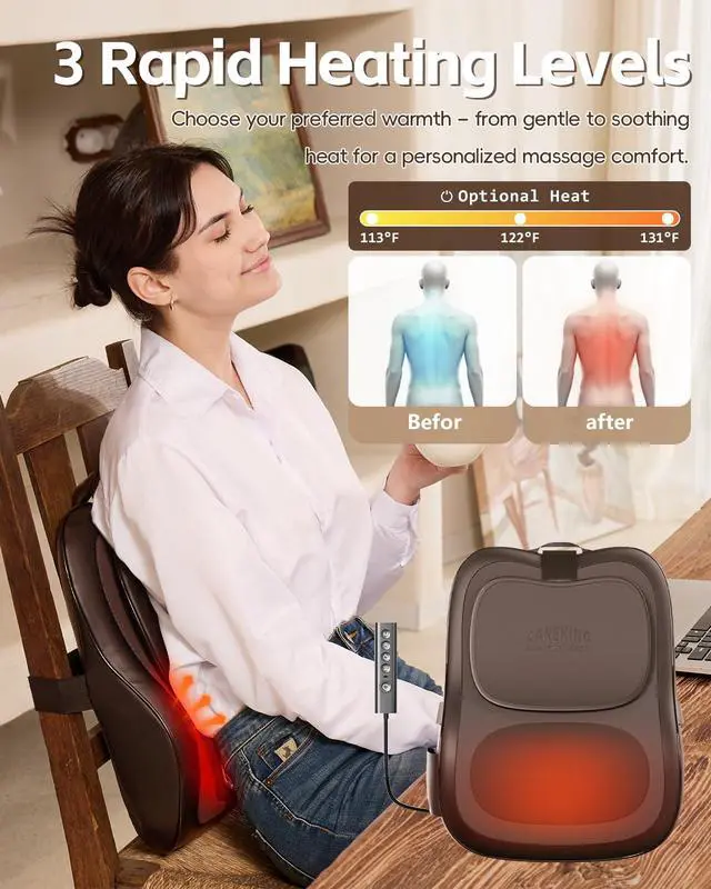 Alt view image 3 of 7 - Back Massager With Heat For Pain Relief, 3D Lower Back Massager Deep Tissue