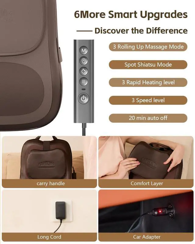 Alt view image 6 of 7 - Back Massager With Heat For Pain Relief, 3D Lower Back Massager Deep Tissue