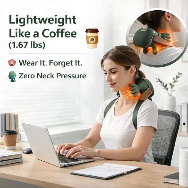 Alt view image 3 of 6 - Neck Massager with Heat, Deep Tissue Shoulder and Neck Massager for Pain Relief, 4D Human Hand Kneading Massage, Cordless Shiatsu Massager for Office Workers and Home Use