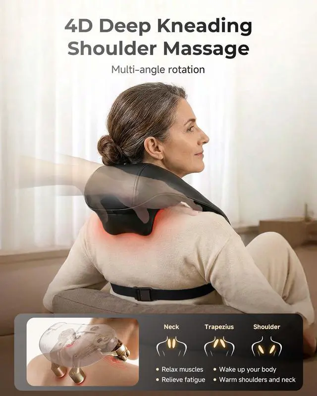Alt view image 2 of 7 - Neck and Shoulder Massager with Heat, Cordless Shiatsu Deep Kneading Neck and Shoulder Massager, Rechargeable Electric Back Massager, Gift for Dad Mom Women Men