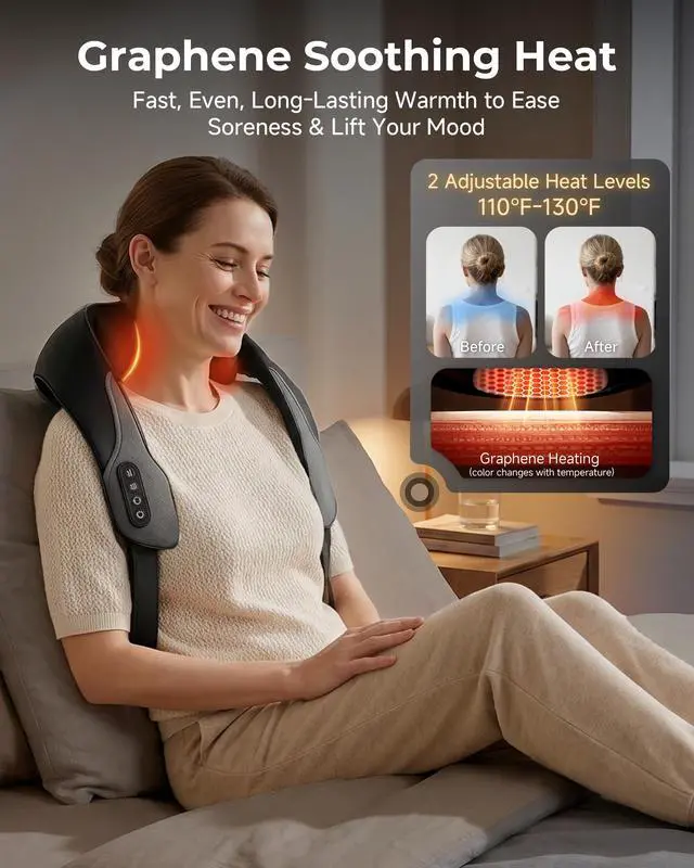 Alt view image 3 of 7 - Neck and Shoulder Massager with Heat, Cordless Shiatsu Deep Kneading Neck and Shoulder Massager, Rechargeable Electric Back Massager, Gift for Dad Mom Women Men