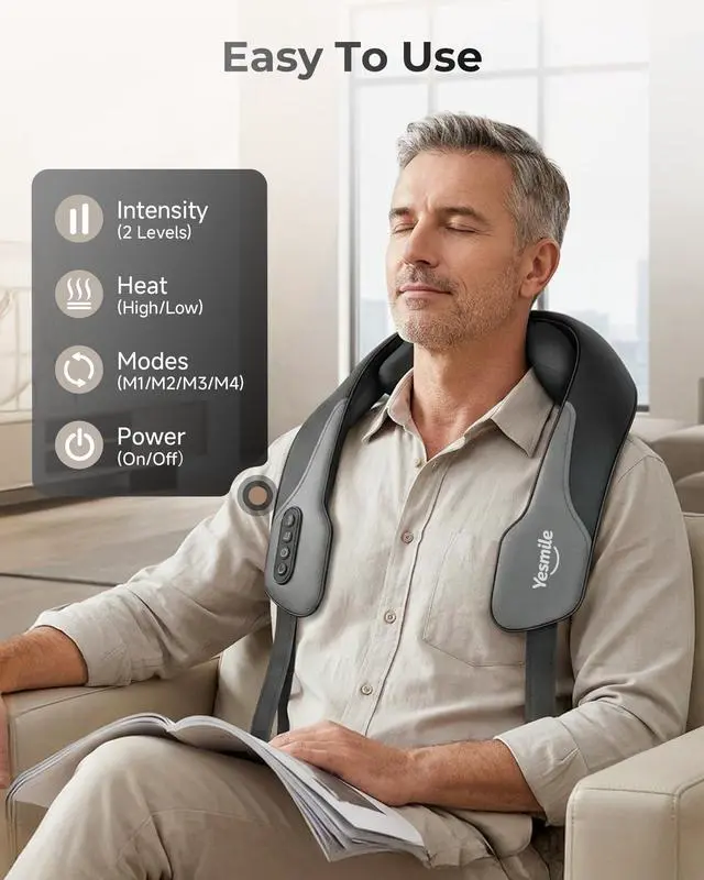 Alt view image 5 of 7 - Neck and Shoulder Massager with Heat, Cordless Shiatsu Deep Kneading Neck and Shoulder Massager, Rechargeable Electric Back Massager, Gift for Dad Mom Women Men