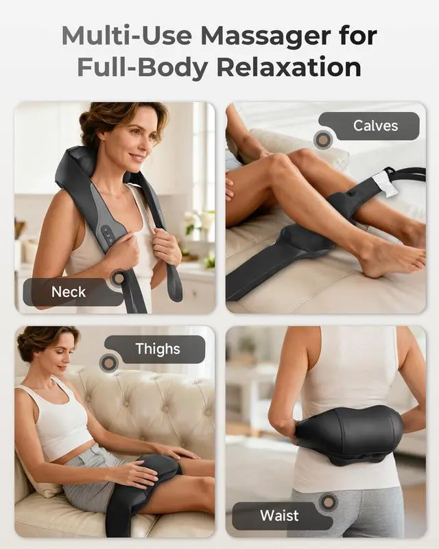 Alt view image 6 of 7 - Neck and Shoulder Massager with Heat, Cordless Shiatsu Deep Kneading Neck and Shoulder Massager, Rechargeable Electric Back Massager, Gift for Dad Mom Women Men