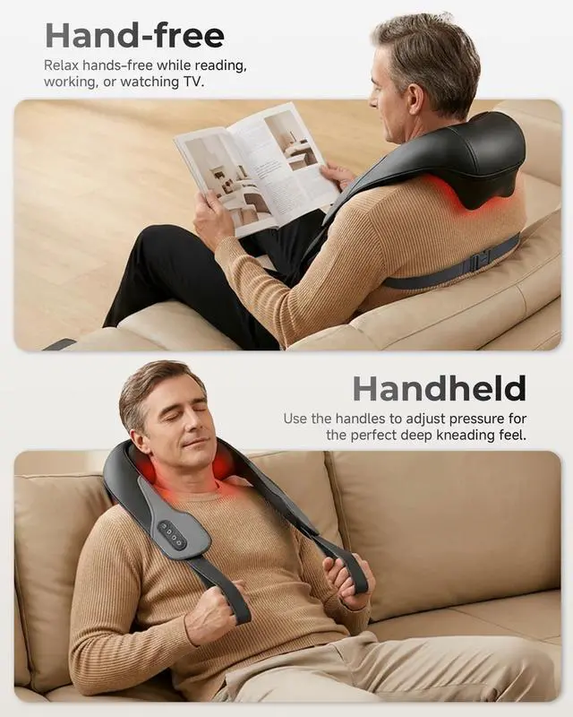 Alt view image 7 of 7 - Neck and Shoulder Massager with Heat, Cordless Shiatsu Deep Kneading Neck and Shoulder Massager, Rechargeable Electric Back Massager, Gift for Dad Mom Women Men