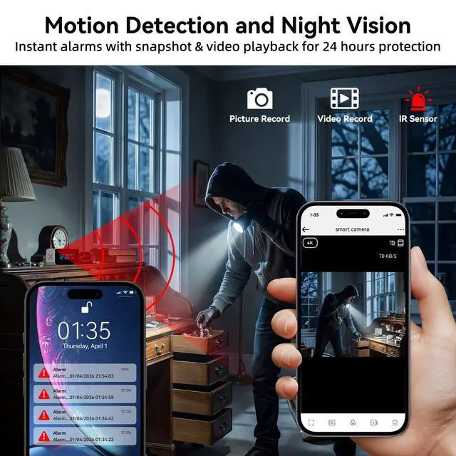 Alt view image 4 of 7 - Wireless Security Mini 4K HD Camera with Night Vision and Motion Detection