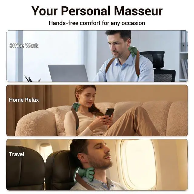 Alt view image 5 of 7 - Neck Massager with Heat, Bionic Deep Tissue Shiatsu Kneading, Cordless Rechargeable HandsFree Wearable for Muscles, Home Office Back and Shoulder Massagers with Fingers