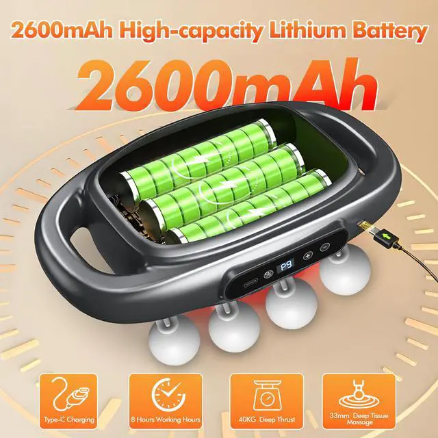 Alt view image 4 of 7 - Deep Tissue Massage Gun with 16 Massage Heads, 2600mAh Battery Back Muscle Massager with 9 Modes & Levels for Back, Shoulders, Legs, Foot, Body Muscle Relief