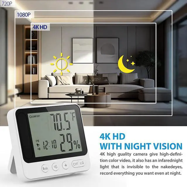 Alt view image 6 of 7 - Hidden WIFI Wireless Security MINI Camera, 4K Nanny Cam Clock 2.4G& 5G