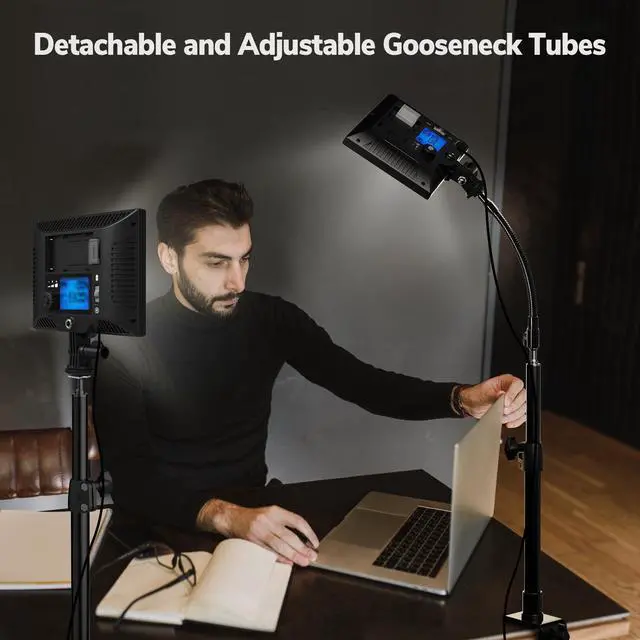 Alt view image 2 of 7 - 2Pack Streaming Key Light, LED Video Light Dimmable Bi-Color 3200-5600k Video Conference Lighting with Gooseneck Tubes Desk Light for Stream/Podcast/Gaming/Zoom Meetings/Broadcast/YouTube