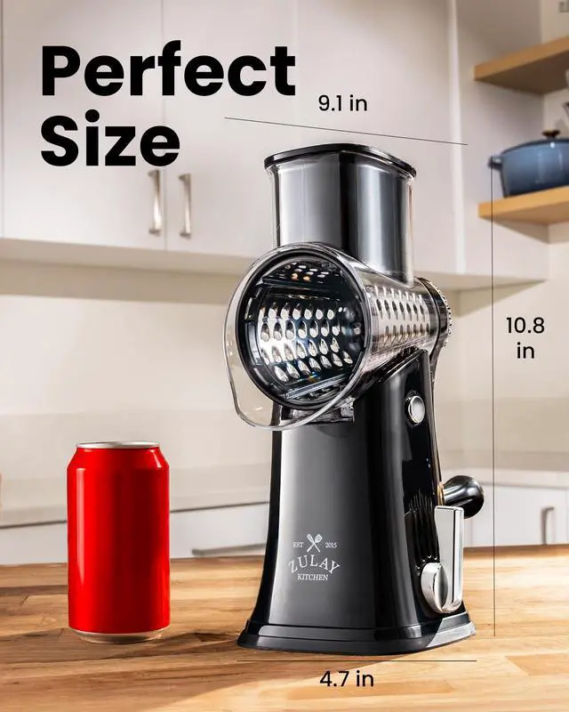 Alt view image 3 of 7 - Rotary Cheese Grater 5 Blade Cheese Shredder - Manual Hand Crank Cheese Grater With Reinforced Suction & 5 Interchangeable Drums - Easy to Use, Vegetable Chopper Round Mandoline Slicer