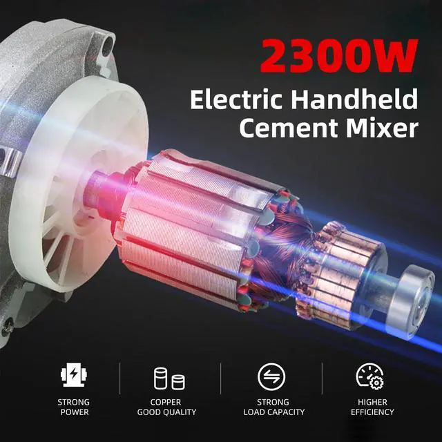 Alt view image 2 of 7 - Cement Mixer 2300W, Handheld Electric Concrete Mixer with 6 Adjustable Speed, 110V Portable Mud Mixer Paint Mixer for Motar Grout Plaster Thinset Fodder Stirring Tool