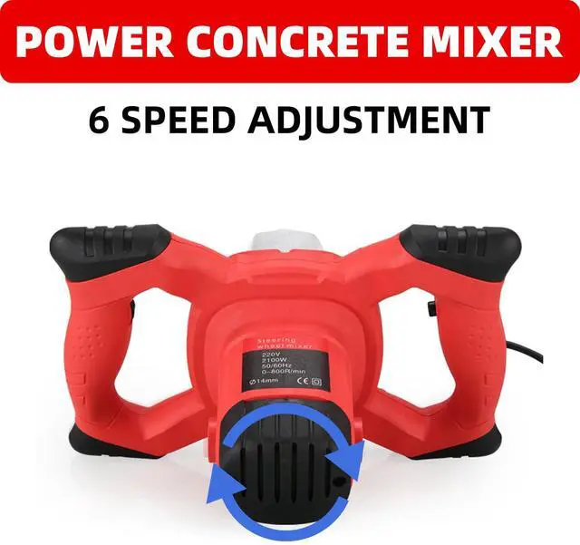 Alt view image 3 of 7 - Cement Mixer 2300W, Handheld Electric Concrete Mixer with 6 Adjustable Speed, 110V Portable Mud Mixer Paint Mixer for Motar Grout Plaster Thinset Fodder Stirring Tool