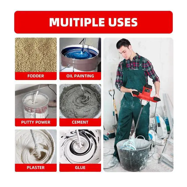 Alt view image 5 of 7 - Cement Mixer 2300W, Handheld Electric Concrete Mixer with 6 Adjustable Speed, 110V Portable Mud Mixer Paint Mixer for Motar Grout Plaster Thinset Fodder Stirring Tool
