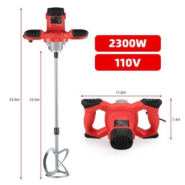 Alt view image 6 of 7 - Cement Mixer 2300W, Handheld Electric Concrete Mixer with 6 Adjustable Speed, 110V Portable Mud Mixer Paint Mixer for Motar Grout Plaster Thinset Fodder Stirring Tool
