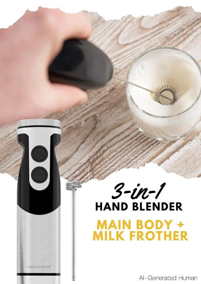 Alt view image 5 of 6 - Hand Blender, Immersion Blender Handheld 12-Speed with 80% Sharper Blades, Titanium Reinforced Stainless Steel 3-in-1 Immersion Blender,Includes Whisk and Milk Frother (3-in 1 Black)