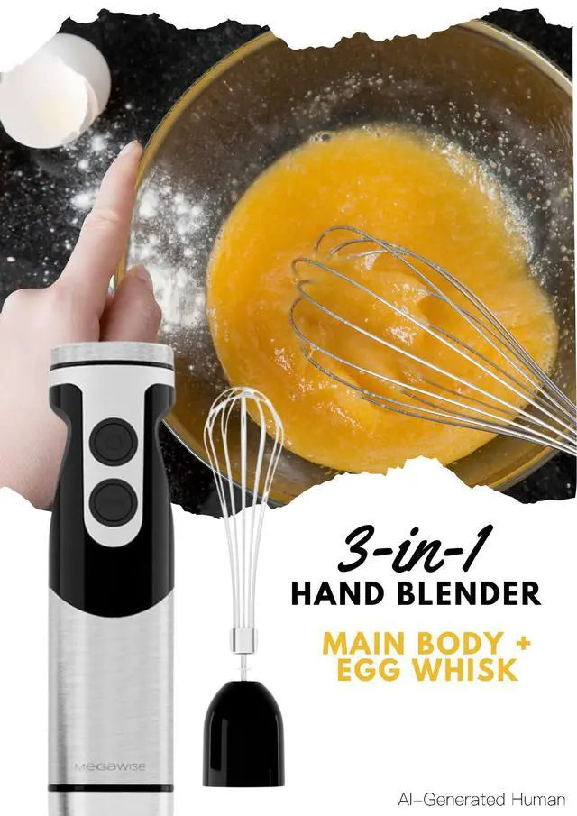 Alt view image 6 of 6 - Hand Blender, Immersion Blender Handheld 12-Speed with 80% Sharper Blades, Titanium Reinforced Stainless Steel 3-in-1 Immersion Blender,Includes Whisk and Milk Frother (3-in 1 Black)