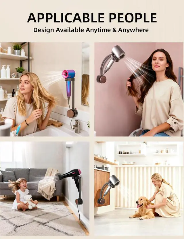 Alt view image 7 of 7 - Hands-Free Suction Cup Hair Dryer Holder Wall Mount No Drill Installation, 360° Flexible , Fits Most Hair Dryers, PC & Cord Management, Bathroom Organizer for Home & Hotel, Gift for Women/Mom