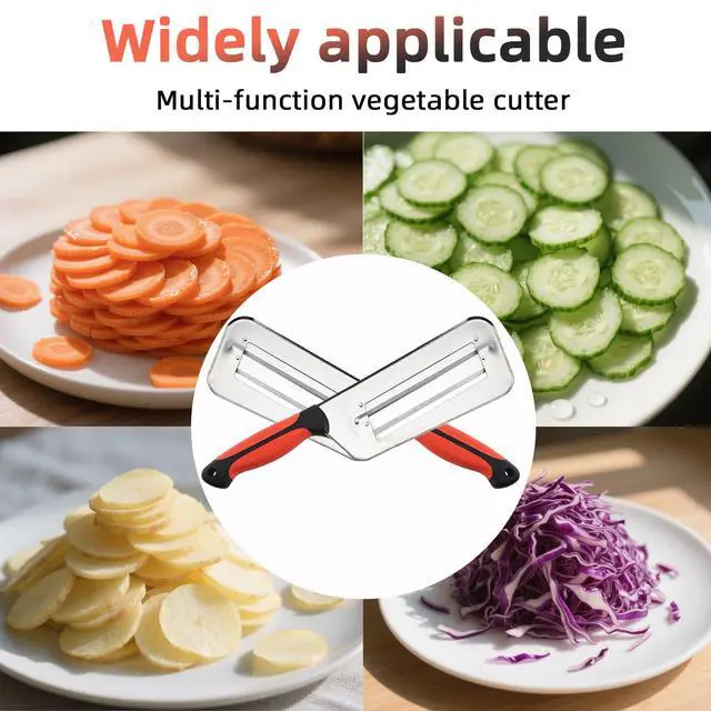 Alt view image 3 of 7 - Stainless Steel Cabbage Shredder & Chopper, Sharp Kitchen Slicer for Coleslaw, Sauerkraut & Lettuce, Handheld Grater with Non-Slip Grip, Multifunctional Vegetable Cutter for Salad Prep (Red)
