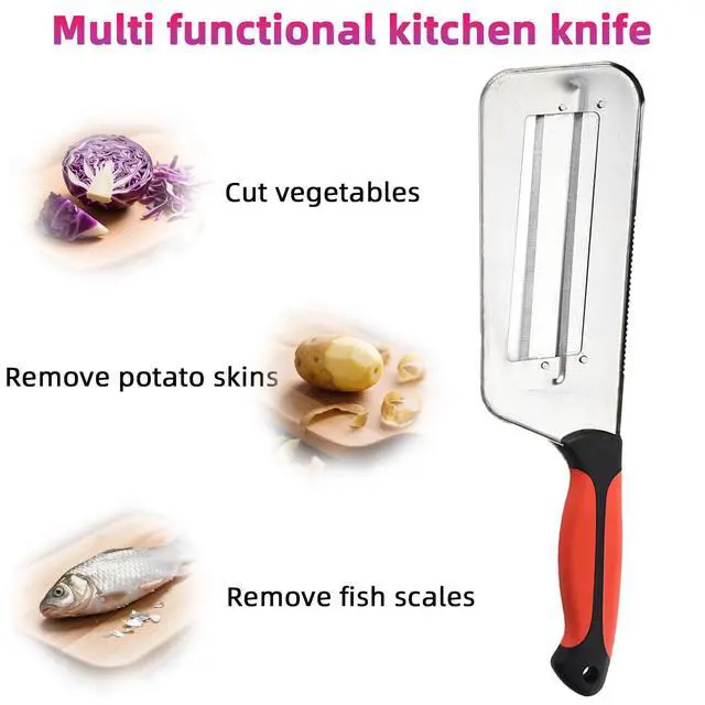 Alt view image 4 of 7 - Stainless Steel Cabbage Shredder & Chopper, Sharp Kitchen Slicer for Coleslaw, Sauerkraut & Lettuce, Handheld Grater with Non-Slip Grip, Multifunctional Vegetable Cutter for Salad Prep (Red)