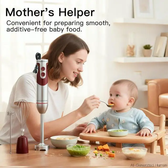 Alt view image 4 of 7 - Immersion Hand Blender 3-in-1, 12-Speed Stick Blender with Turbo, Egg Whisk & Milk Frother for Soups, Sauces, Smoothies and Baby Food, Red