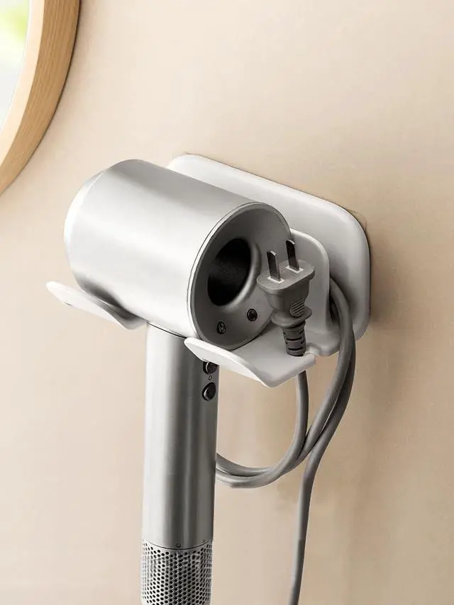 Main image of Universal Hair Dryer Holder, Blow Dryer Hanger Wall Mount for Hair Dryer Hook with Plug&Cord Organizer Self Adhesive for Cabinet Bathroom |White | 5x4 Inch