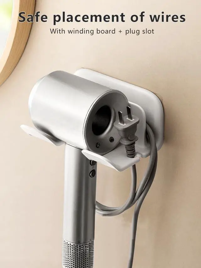 Alt view image 2 of 7 - Universal Hair Dryer Holder, Blow Dryer Hanger Wall Mount for Hair Dryer Hook with Plug&Cord Organizer Self Adhesive for Cabinet Bathroom |White | 5x4 Inch