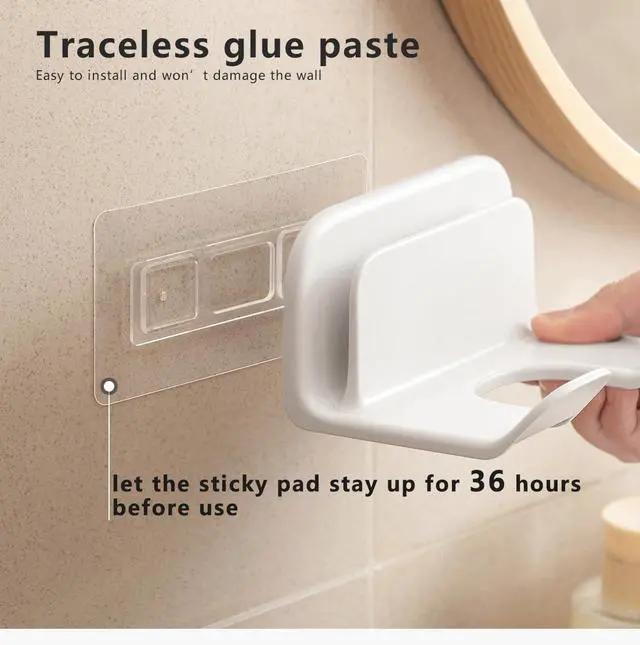 Alt view image 4 of 7 - Universal Hair Dryer Holder, Blow Dryer Hanger Wall Mount for Hair Dryer Hook with Plug&Cord Organizer Self Adhesive for Cabinet Bathroom |White | 5x4 Inch