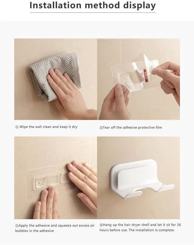 Alt view image 7 of 7 - Universal Hair Dryer Holder, Blow Dryer Hanger Wall Mount for Hair Dryer Hook with Plug&Cord Organizer Self Adhesive for Cabinet Bathroom |White | 5x4 Inch