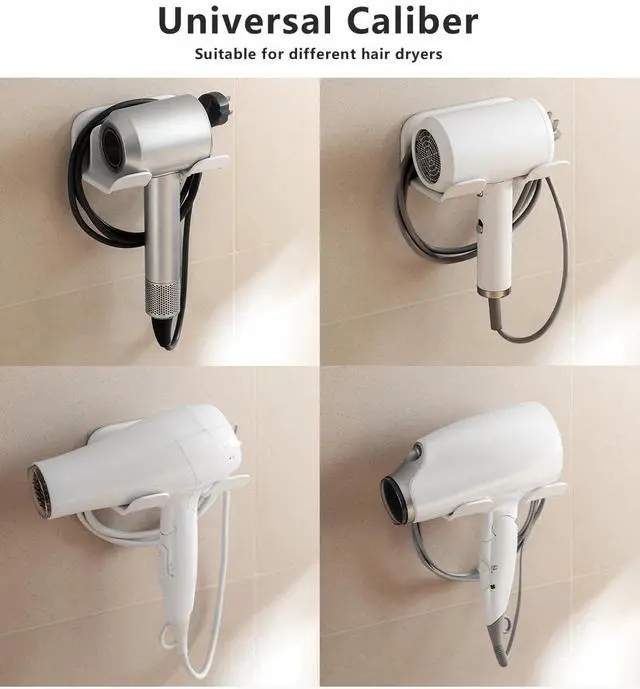 Alt view image 6 of 7 - Universal Hair Dryer Holder, Blow Dryer Hanger Wall Mount for Hair Dryer Hook with Plug&Cord Organizer Self Adhesive for Cabinet Bathroom |White | 5x4 Inch