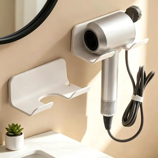 Main image of Universal Hair Dryer Holder, Self Adhesive Wall Mount, White
