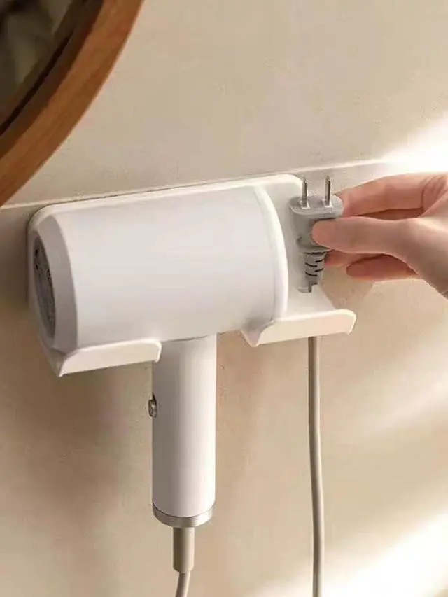 Alt view image 5 of 6 - Universal Hair Dryer Holder, Self Adhesive Wall Mount, White